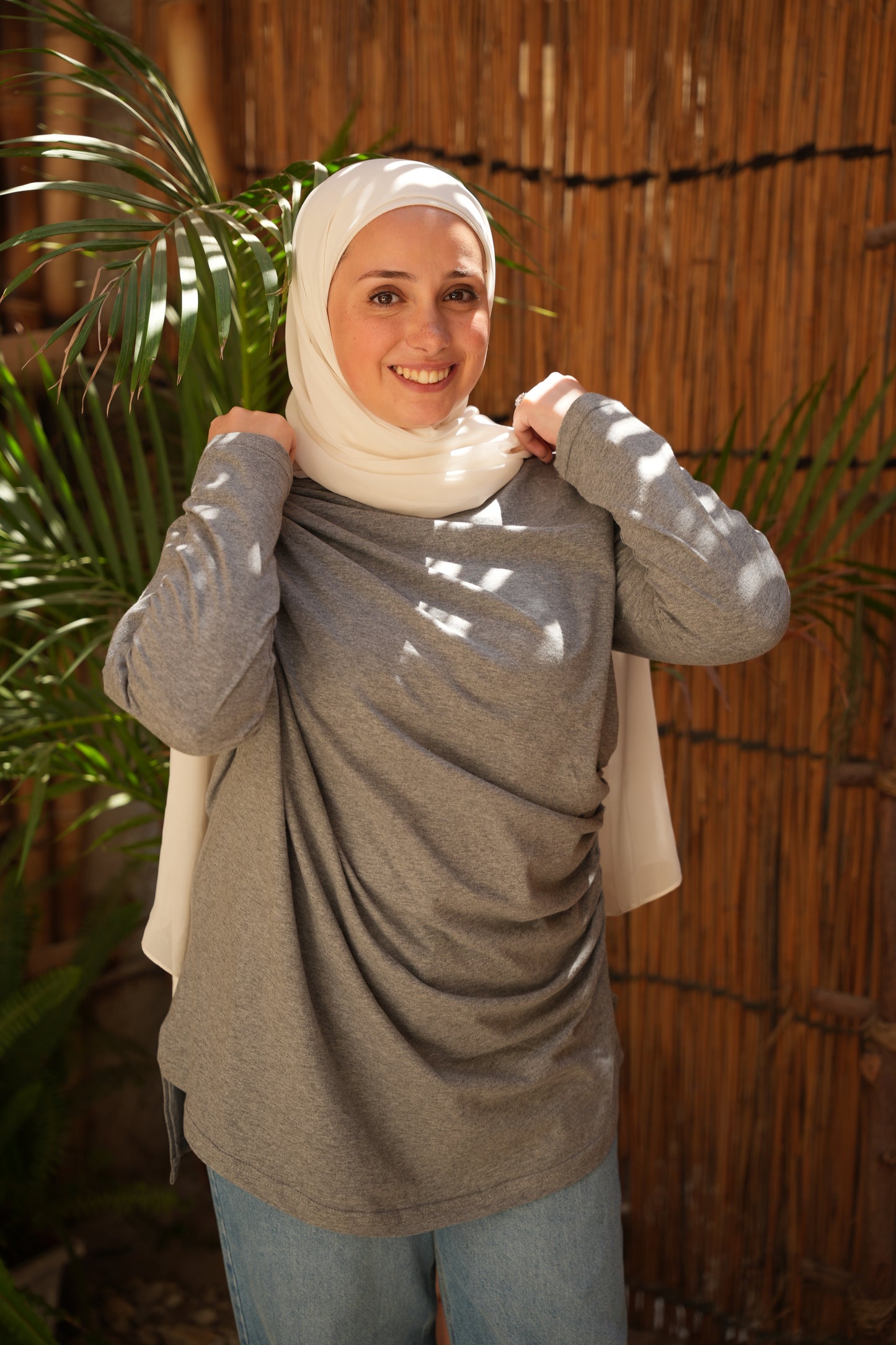 The Serene Side-Drape Ribbed Grey Top