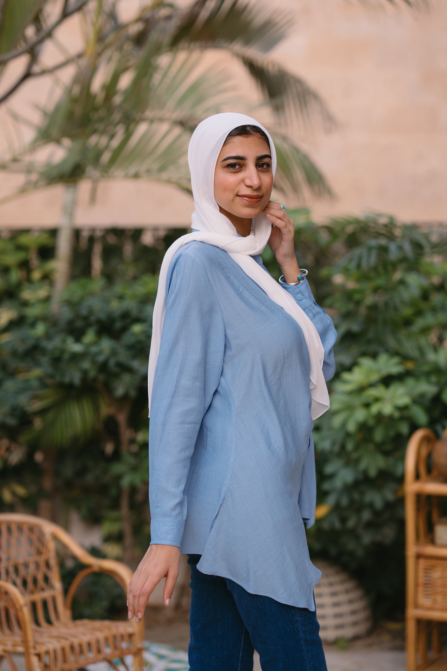 Nasaya left drape baby cotton blouse baby blue