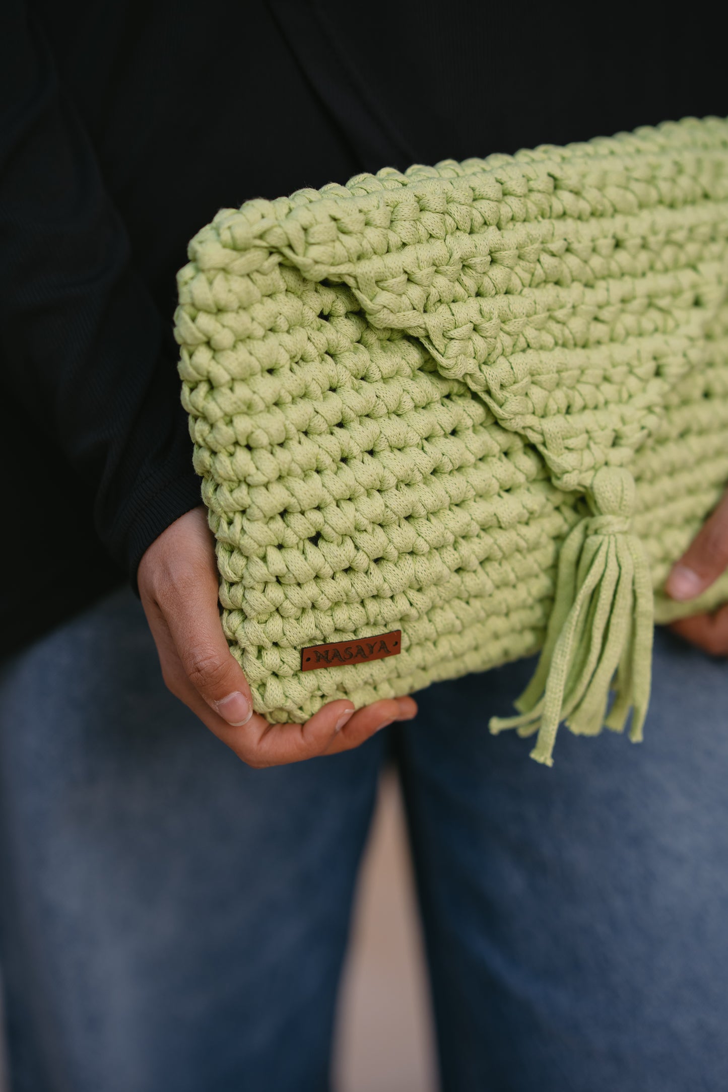 NASAYA Light Green Crochet Envelope Clutch
