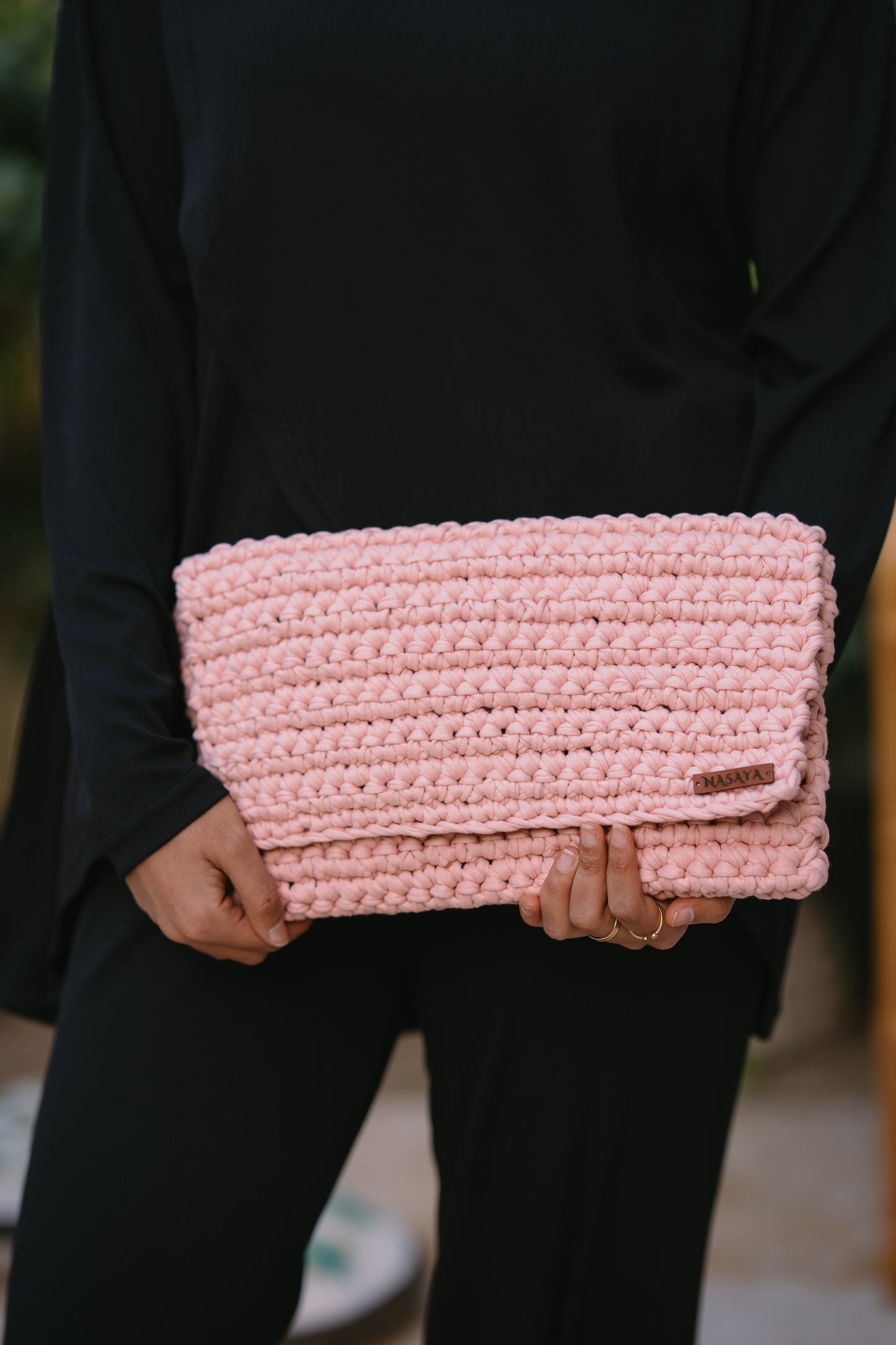 NASAYA Pale Pink Crochet Clutch