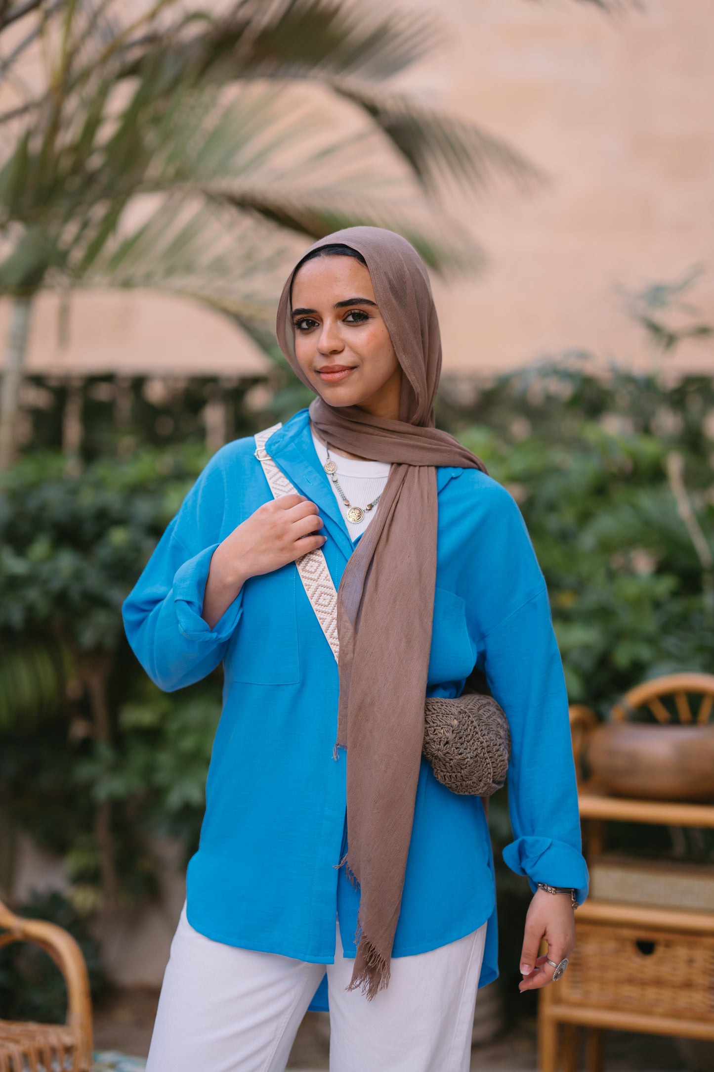 Nasaya casual loose linen blue shirt