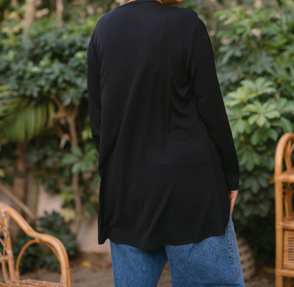 Nasaya soft breeze black ribbed blouse