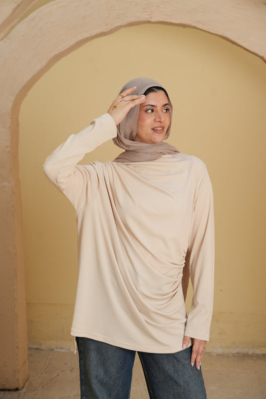 The Serene Side-Drape Ribbed off-white Top