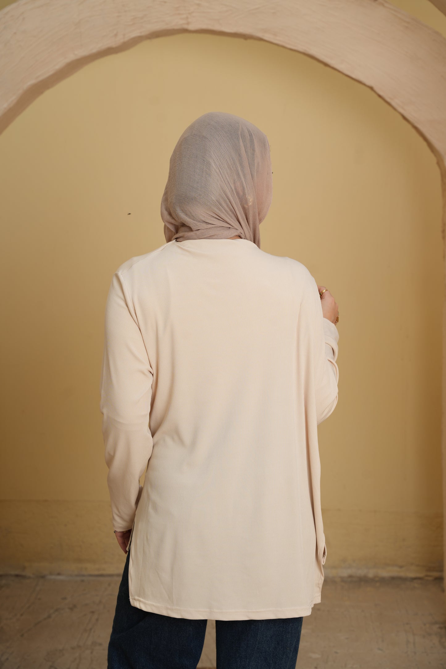 The Serene Side-Drape Ribbed off-white Top