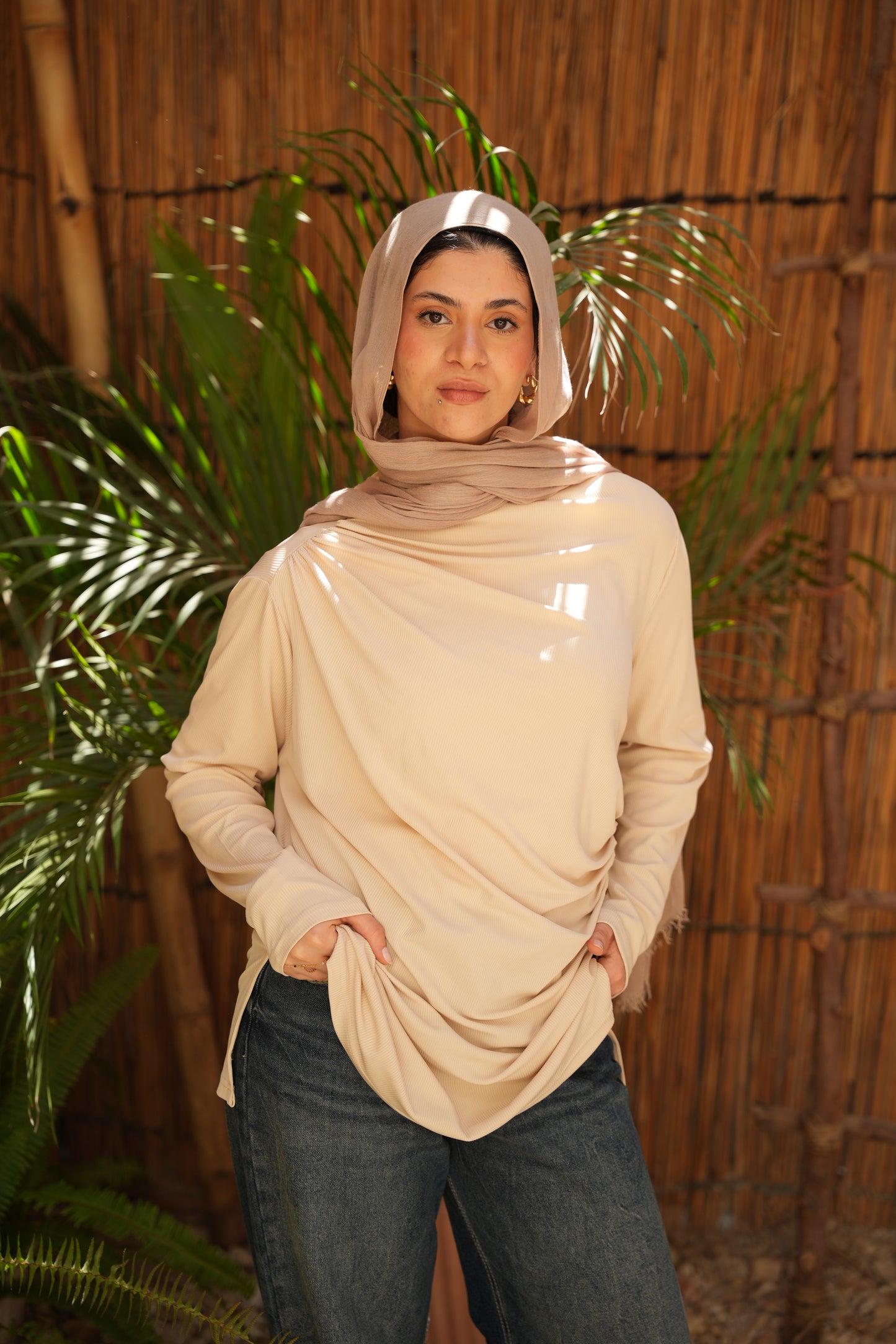 The Serene Side-Drape Ribbed off-white Top