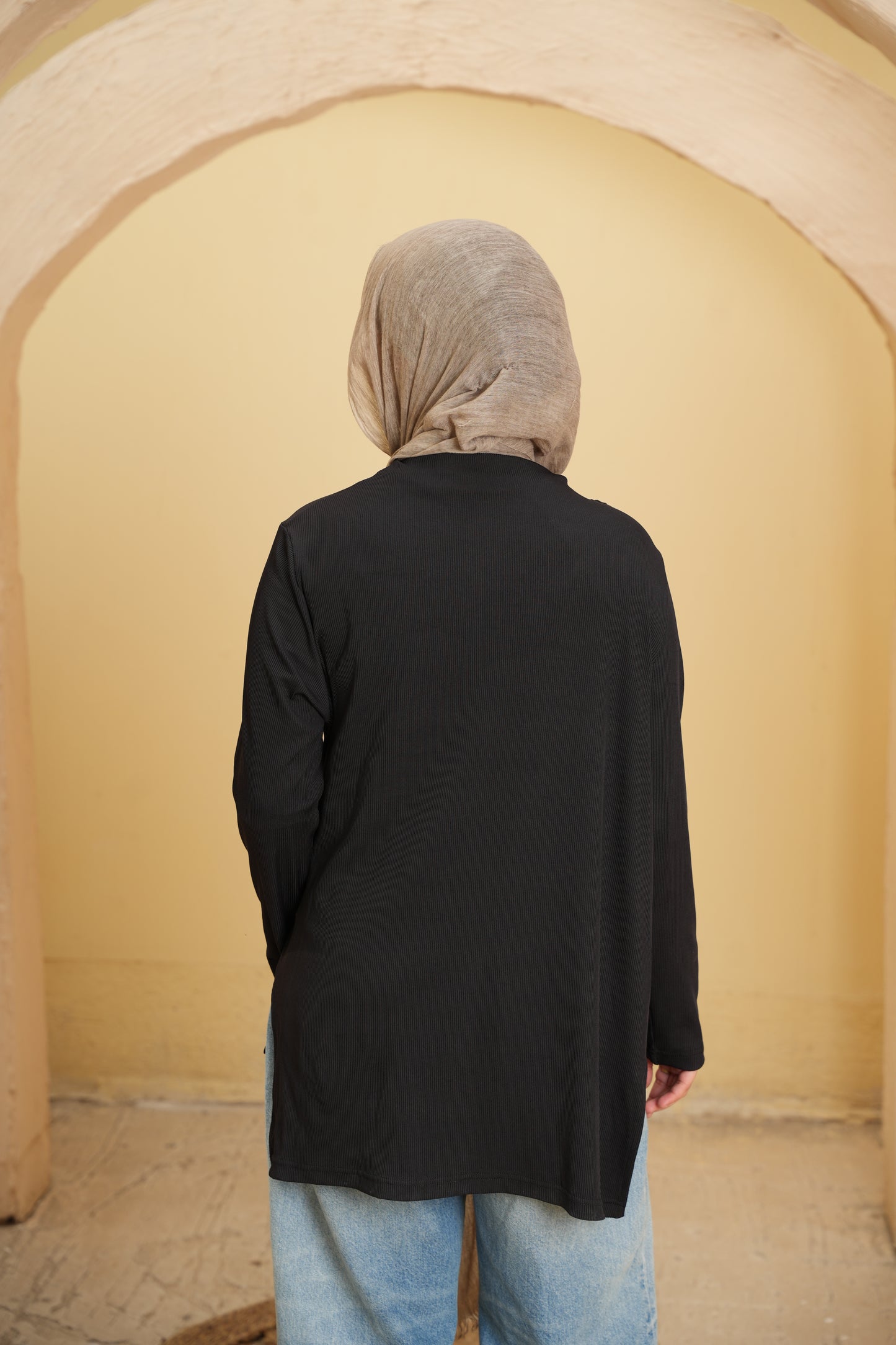 The Serene Side-Drape Ribbed Black Top