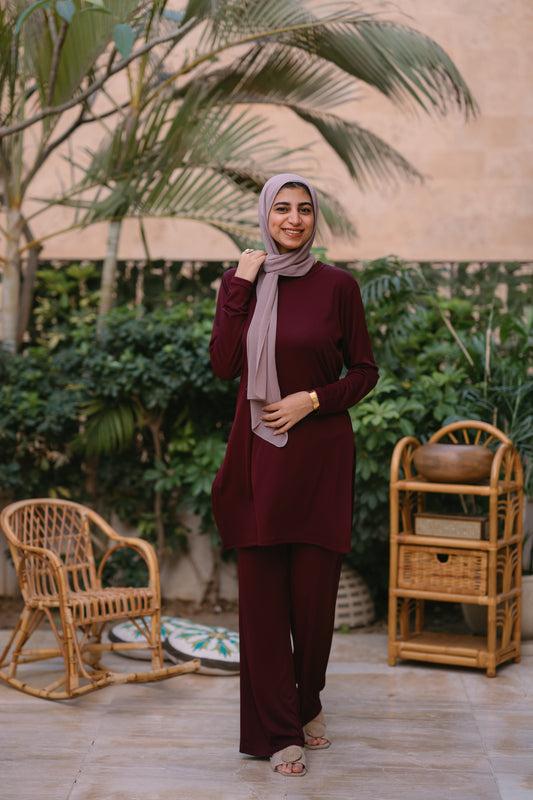 Nasaya soft breeze ribbed Set "Pants & blouse" Burgundy