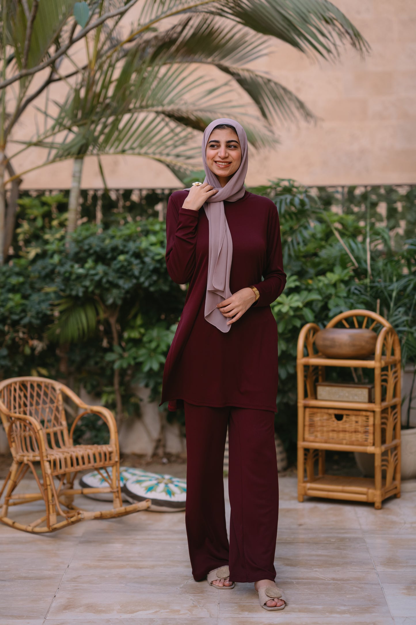 Nasaya soft breeze ribbed Set "Pants & blouse" Burgundy