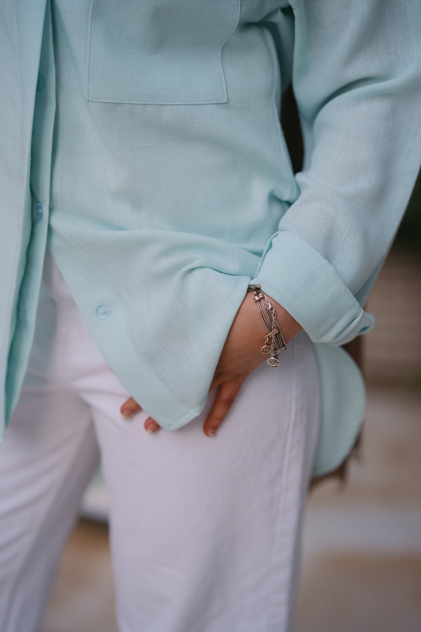 Nasaya casual loose linen mint shirt