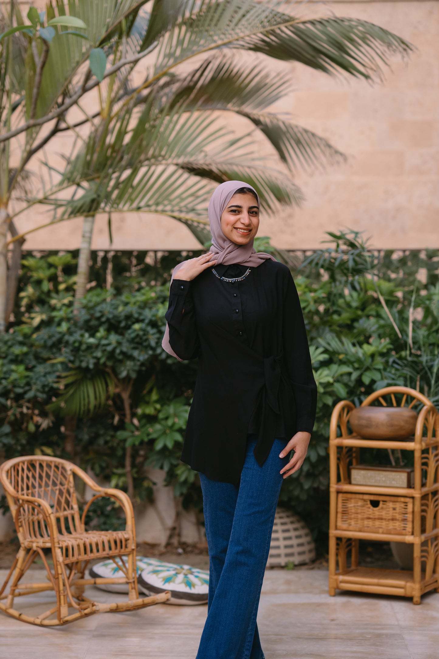 Nasaya left drape baby cotton black blouse