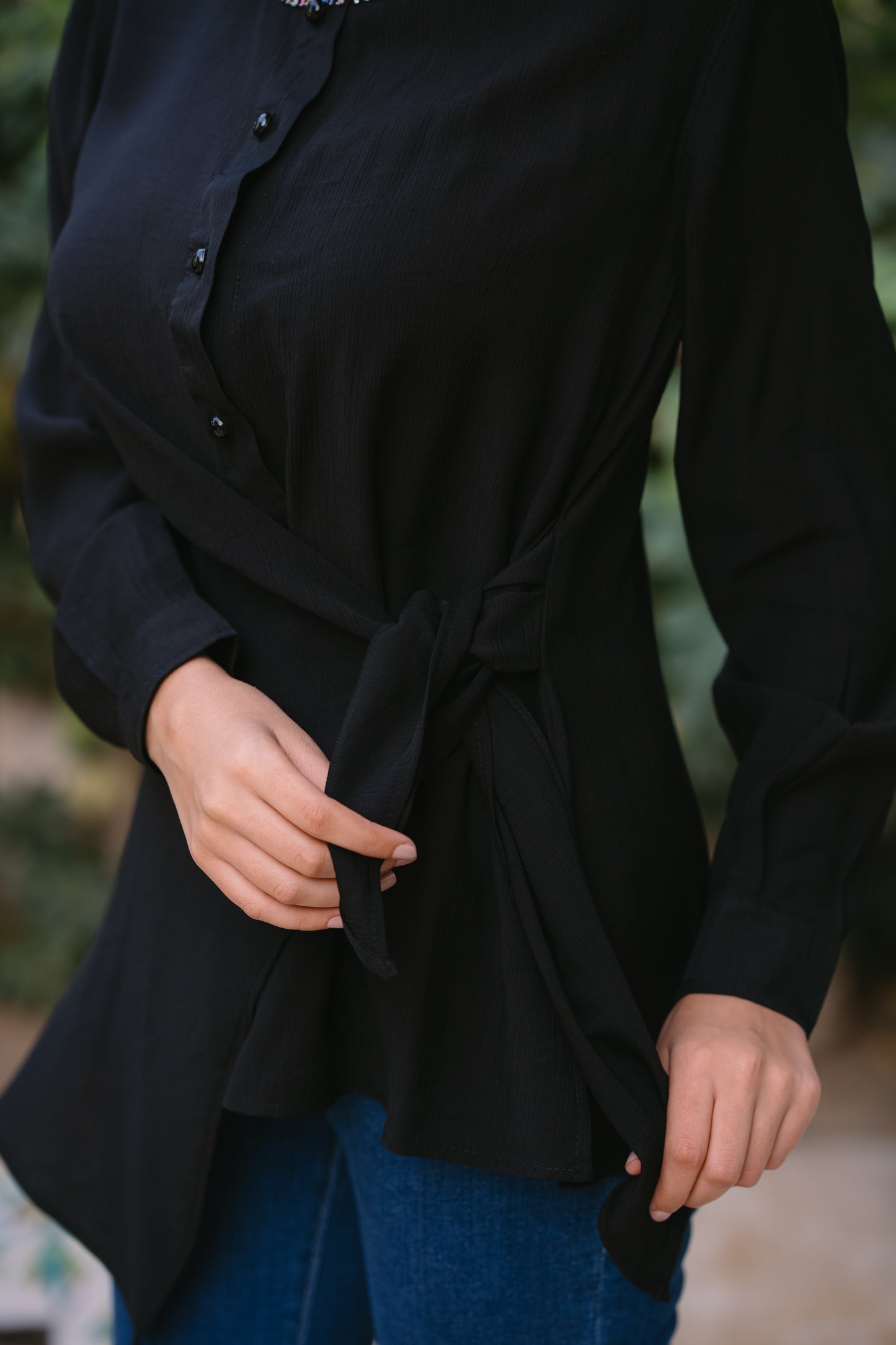 Nasaya left drape baby cotton black blouse