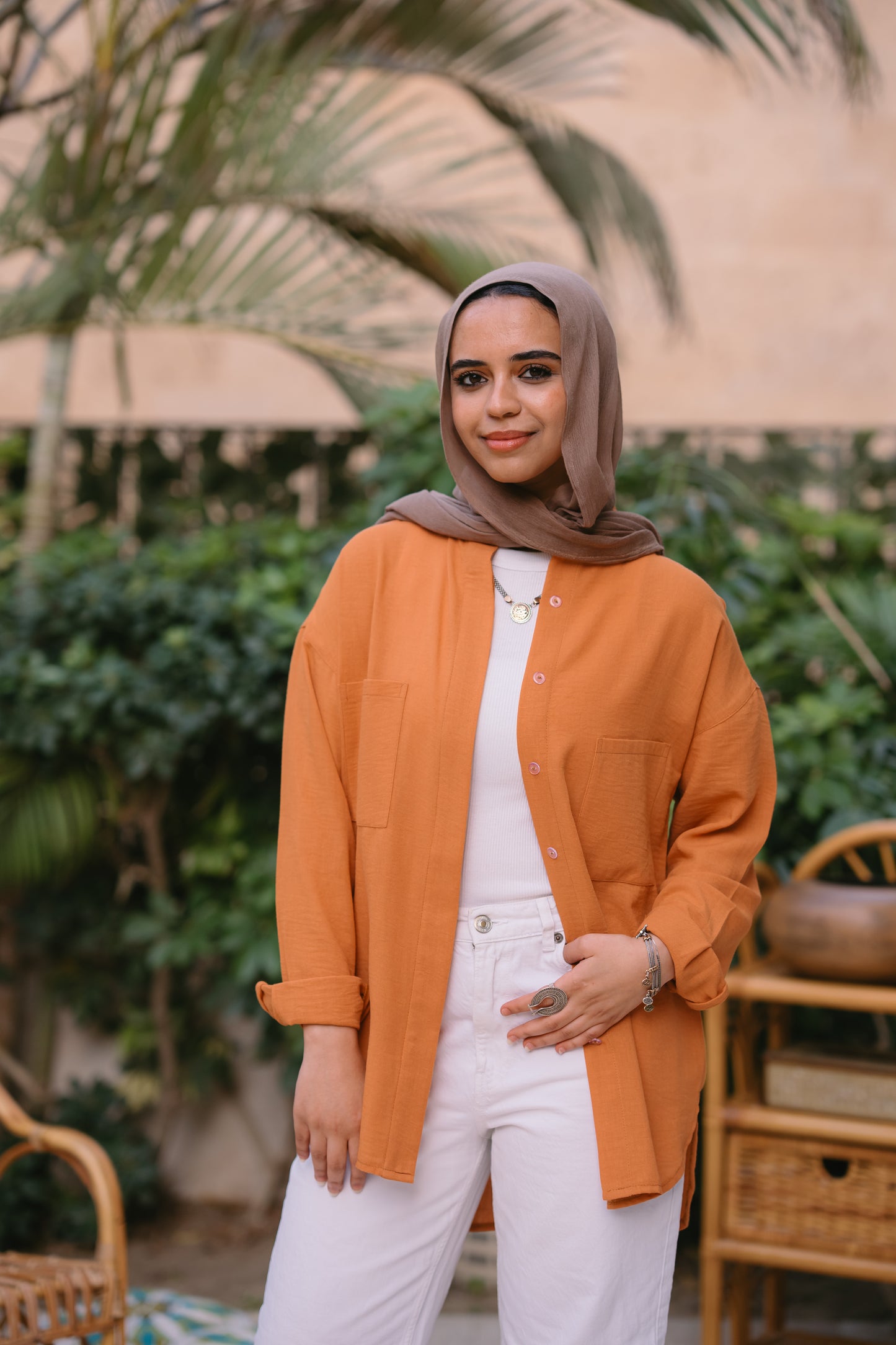 Nasaya casual loose linen dark orange shirt