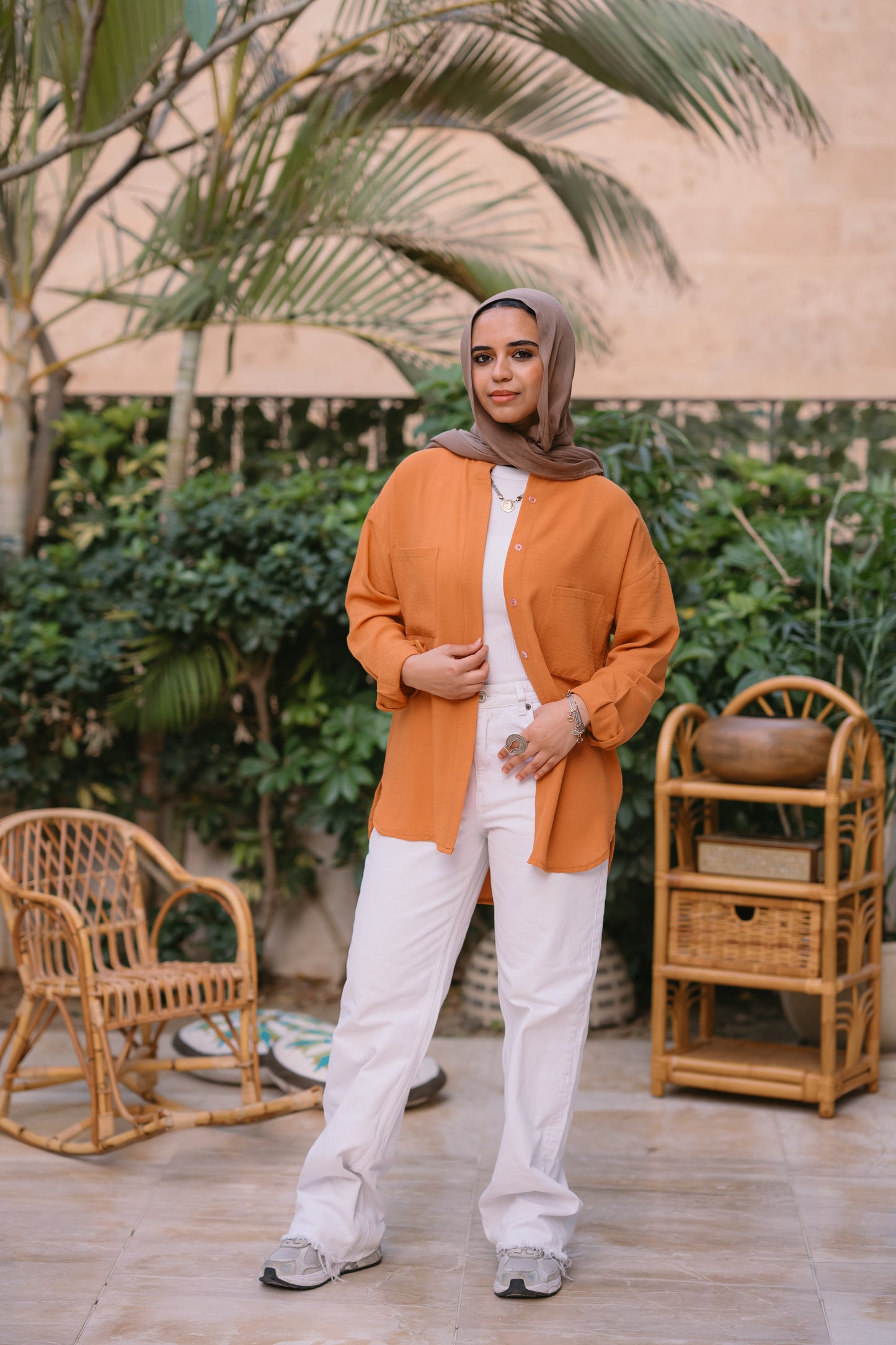 Nasaya casual loose linen dark orange shirt