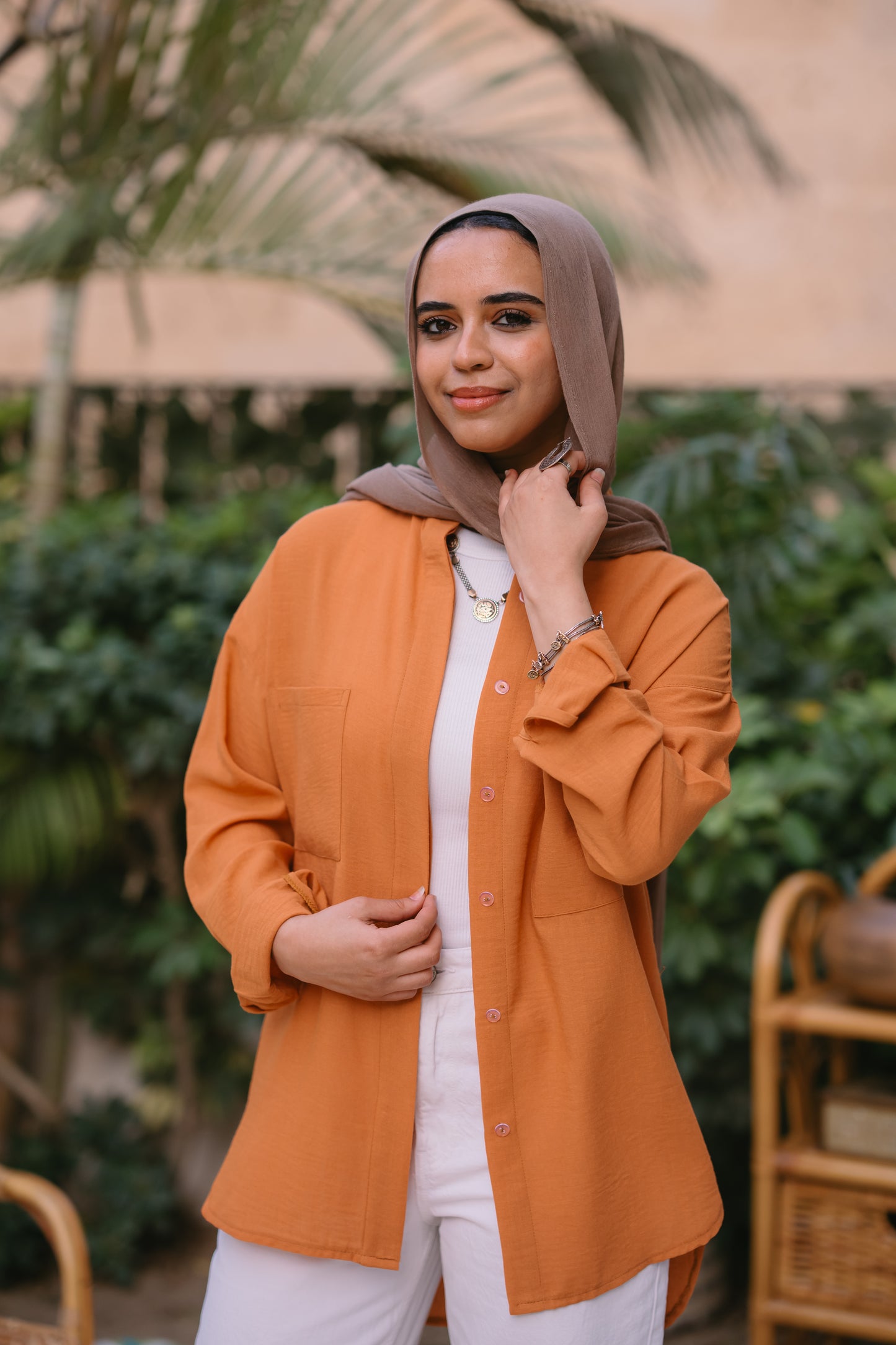 Nasaya casual loose linen dark orange shirt