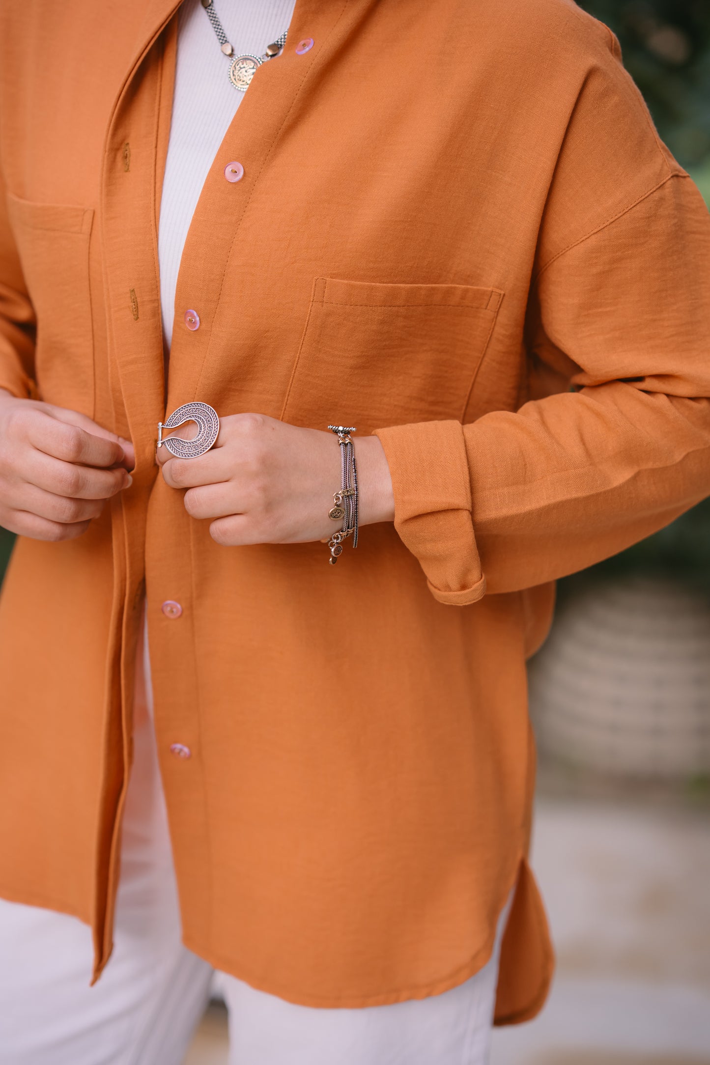 Nasaya casual loose linen dark orange shirt