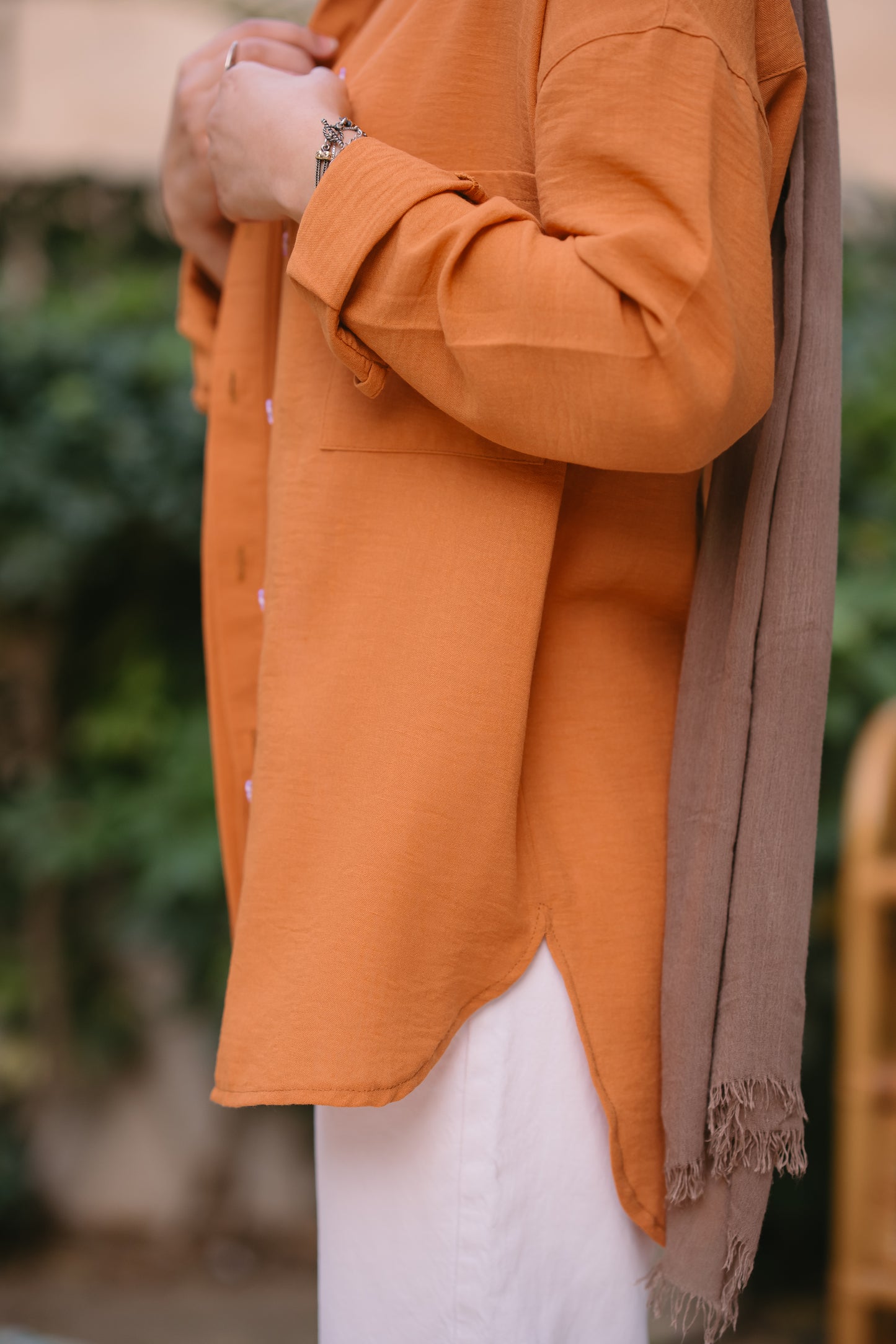 Nasaya casual loose linen dark orange shirt