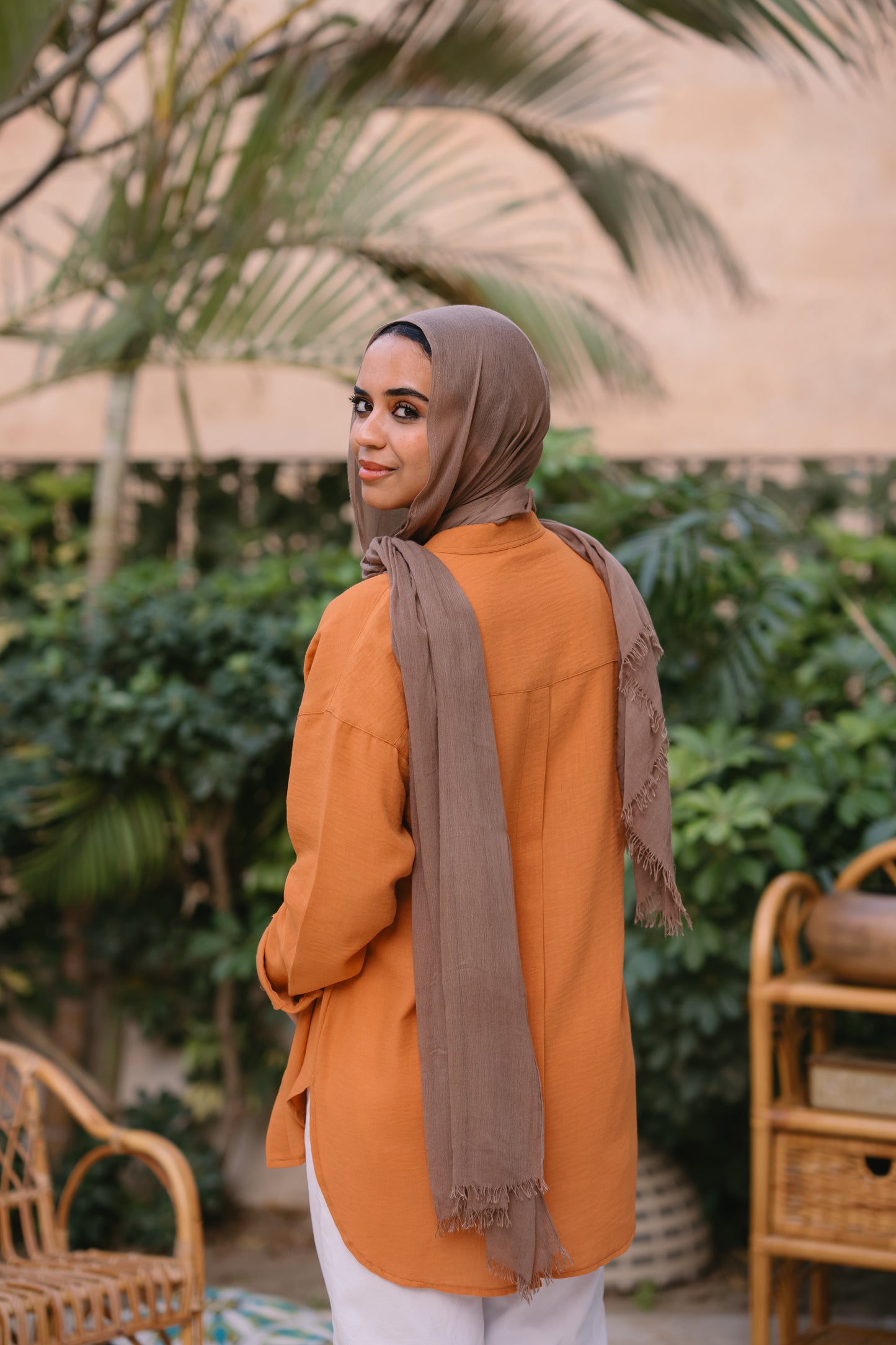 Nasaya casual loose linen dark orange shirt