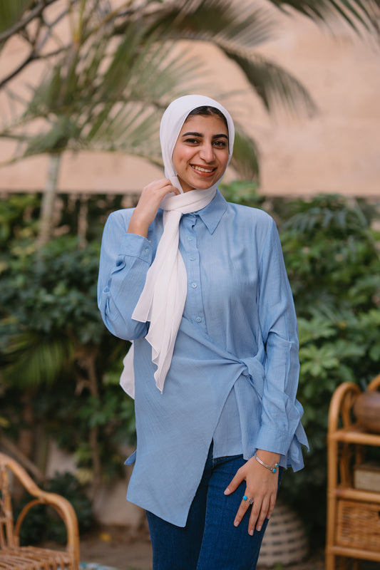 Nasaya left drape baby cotton blouse baby blue