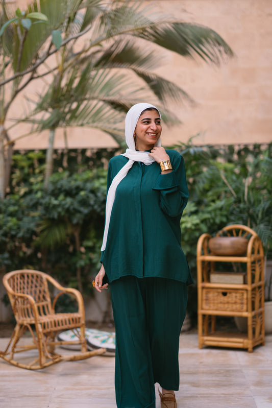 Nasaya baby cotton dark green set "pants & blouse"