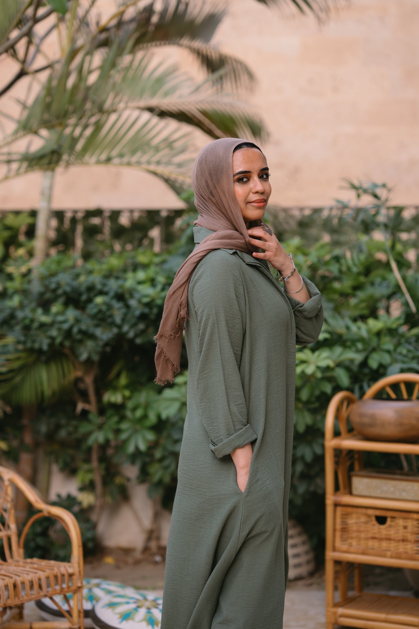 Nasaya whispered elegance Linen olive shirt dress