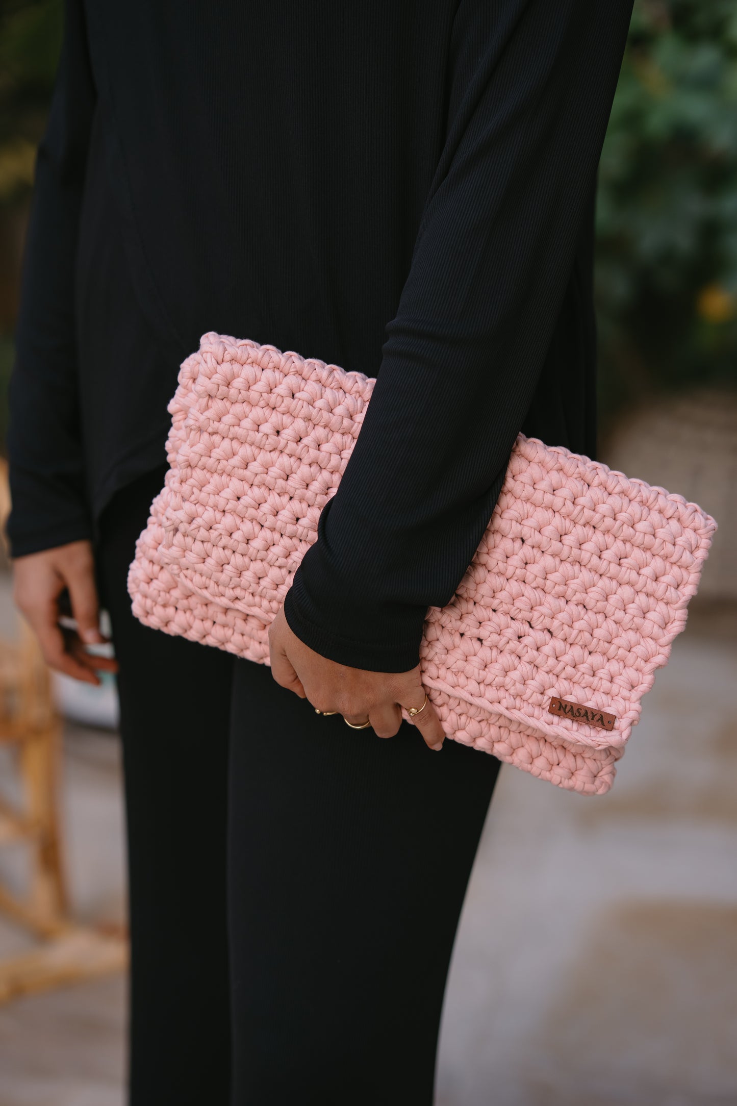 NASAYA Pale Pink Crochet Clutch