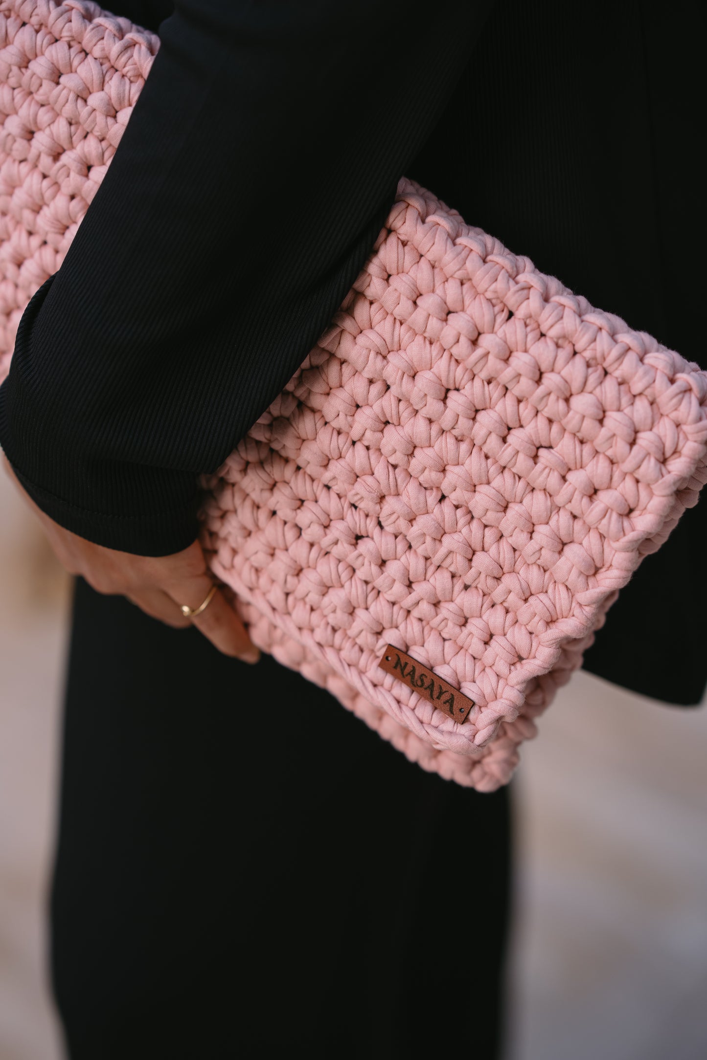 NASAYA Pale Pink Crochet Clutch