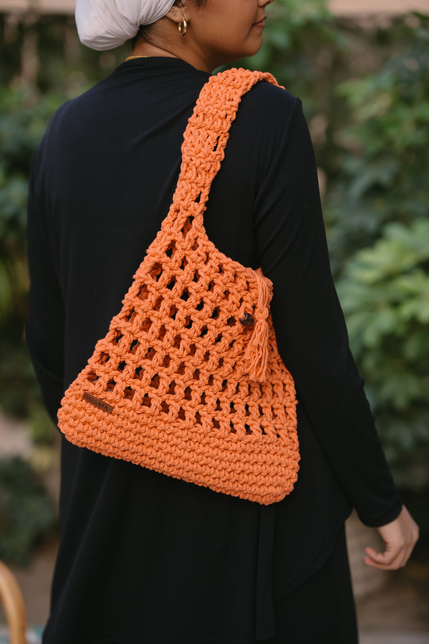 NASAYA Orange Open Knit Crochet Shoulder Bag
