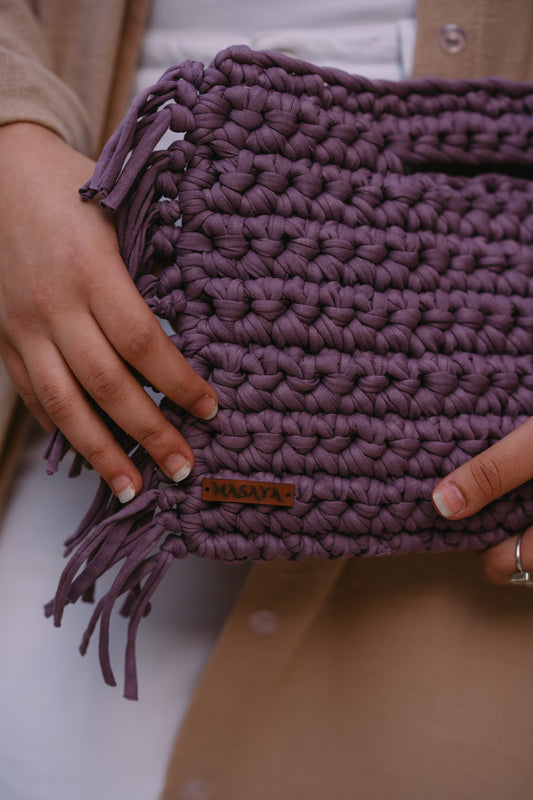 NASAYA Purple Crochet Fringe Clutch Bag