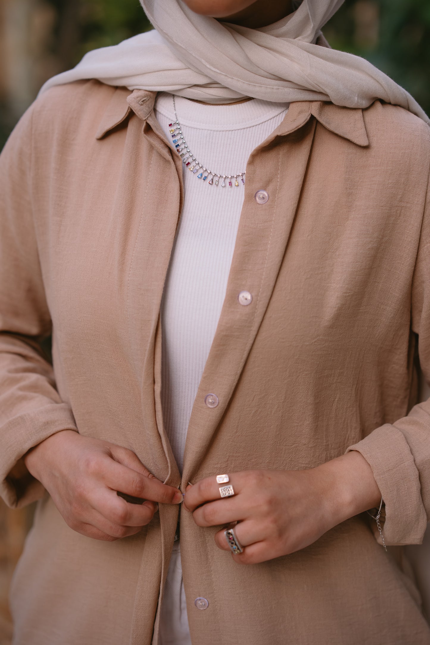 Nasaya whispered elegance Linen beige shirt dress