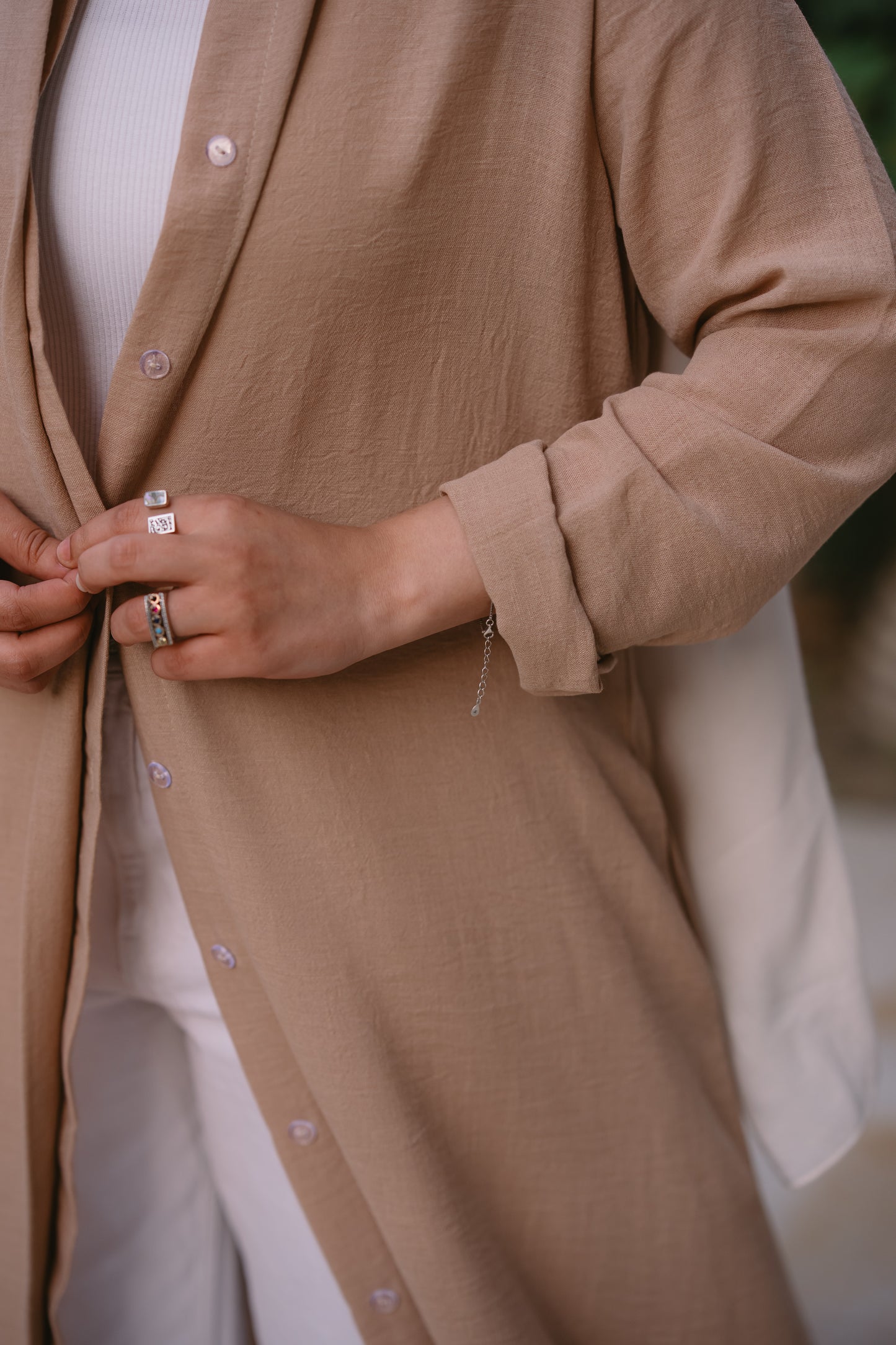 Nasaya whispered elegance Linen beige shirt dress