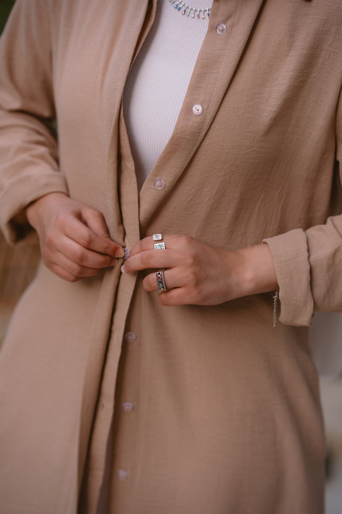 Nasaya whispered elegance Linen beige shirt dress