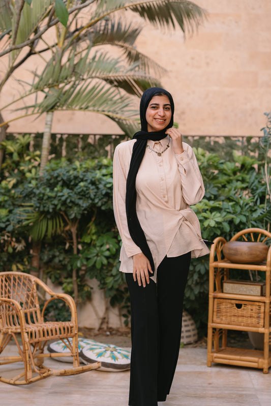 Nasaya left drape baby cotton light beige blouse