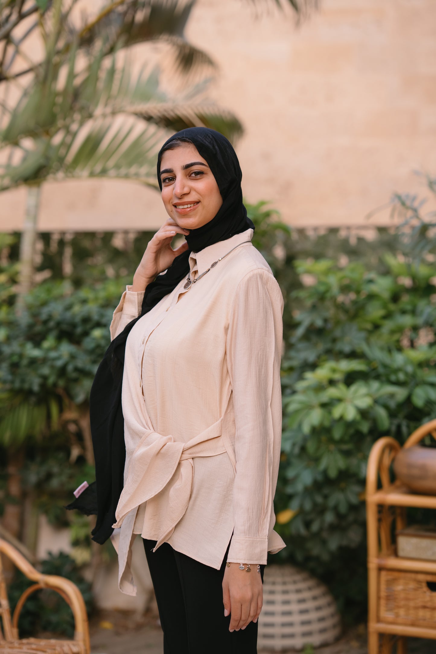 Nasaya left drape baby cotton light beige blouse