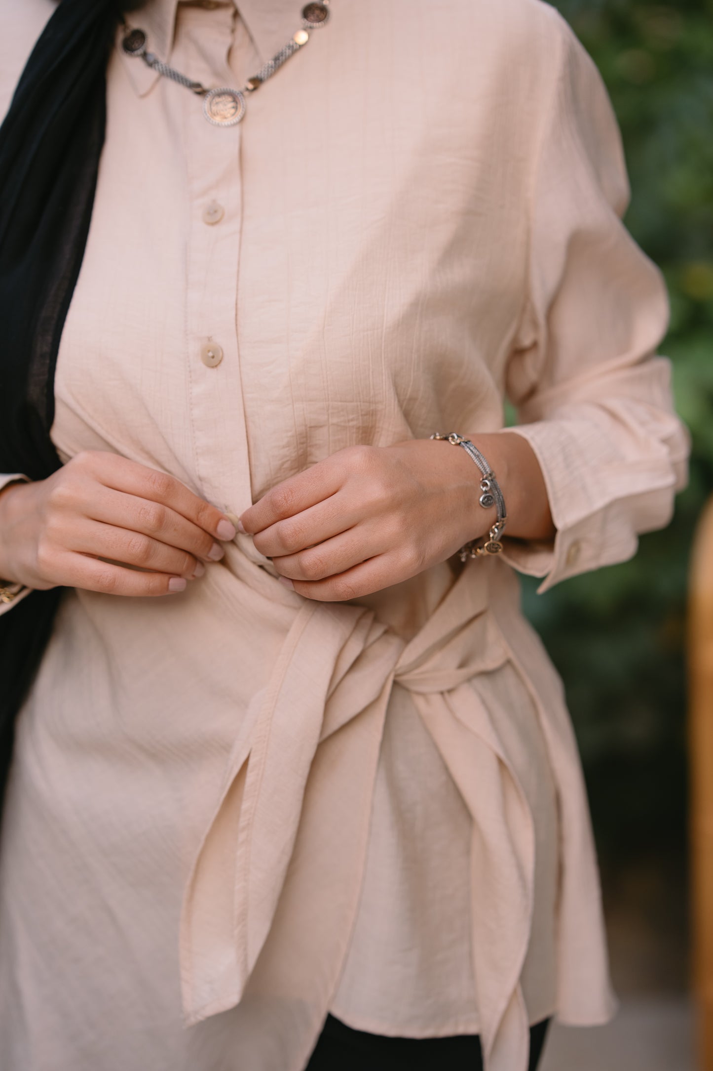 Nasaya left drape baby cotton light beige blouse