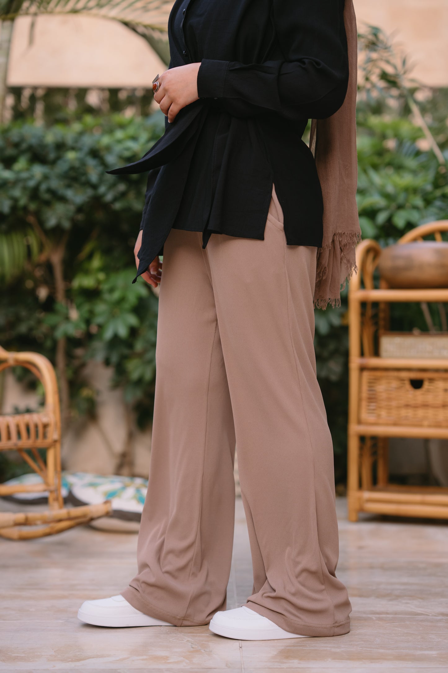 NASAYA soft breeze ribbed coffee pants
