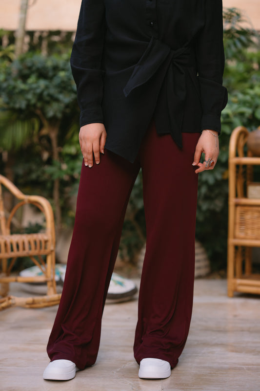 NASAYA soft breeze ribbed burgundy pants