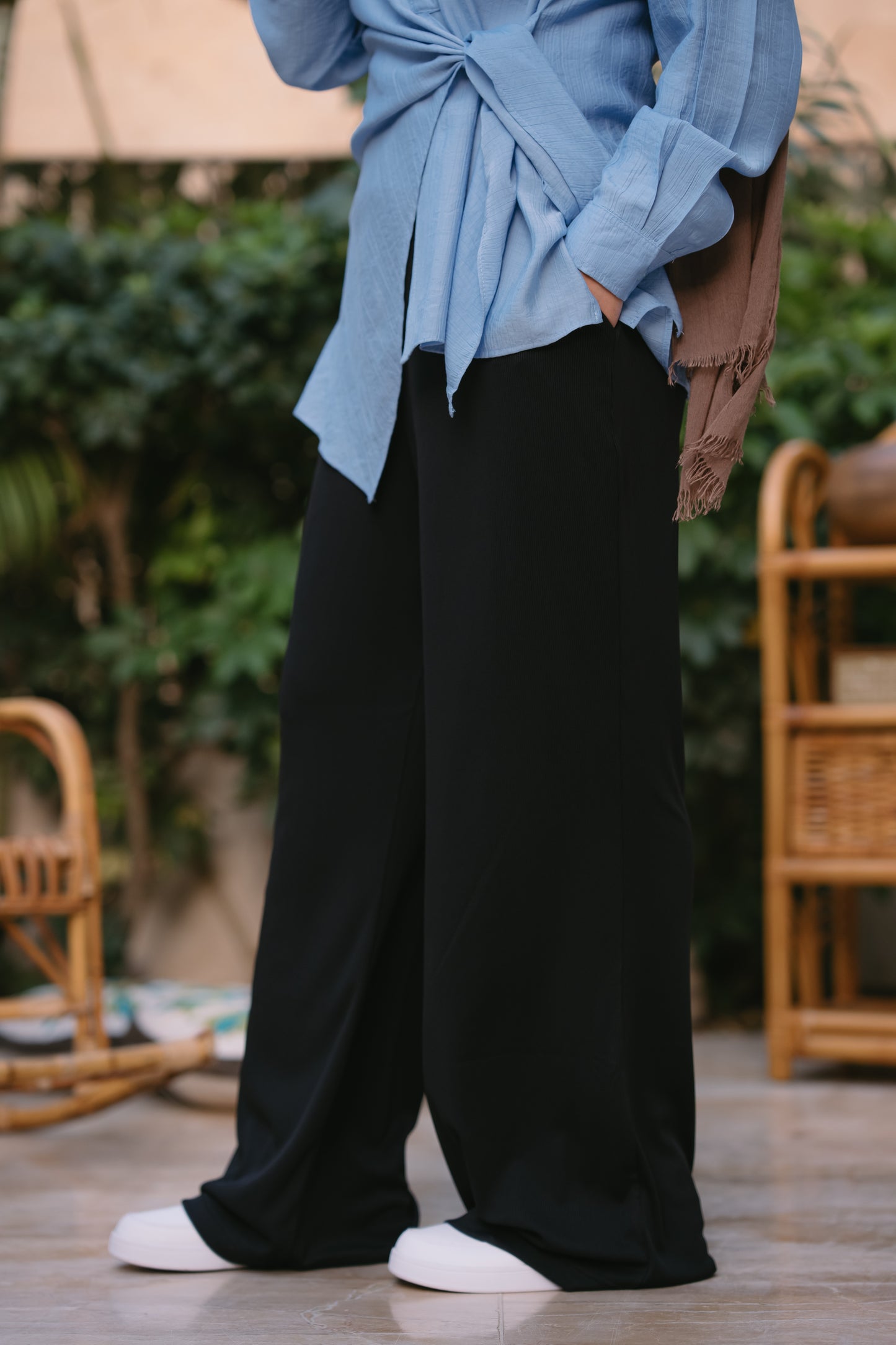 NASAYA soft breeze ribbed black pants
