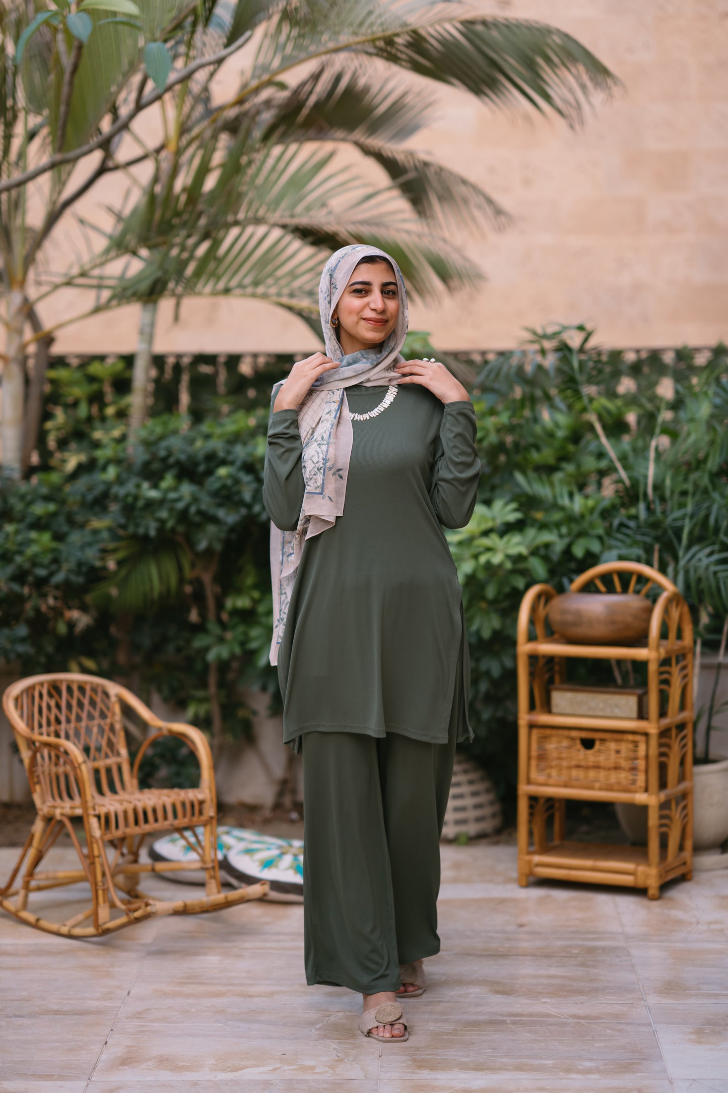 Nasaya soft breeze ribbed Set "Pants & blouse" dark olive