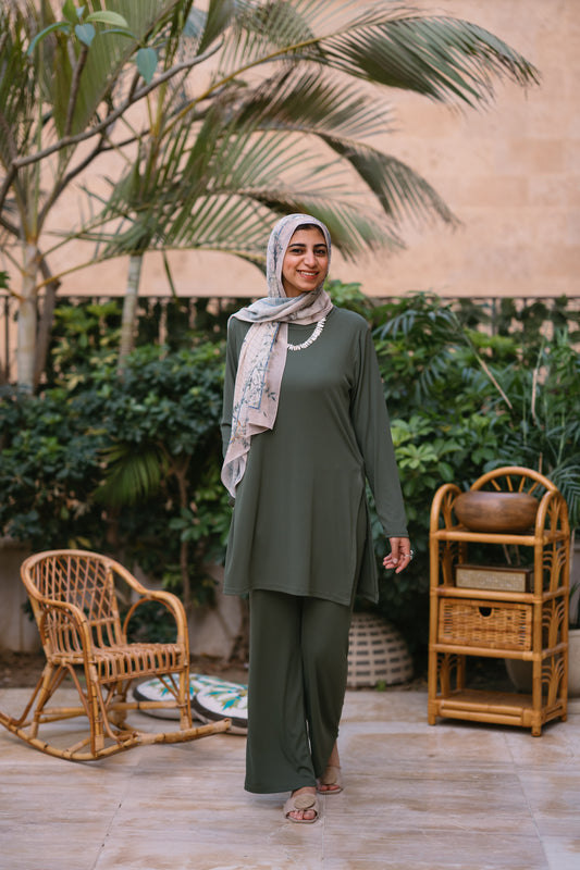 Nasaya soft breeze ribbed Set "Pants & blouse" dark olive