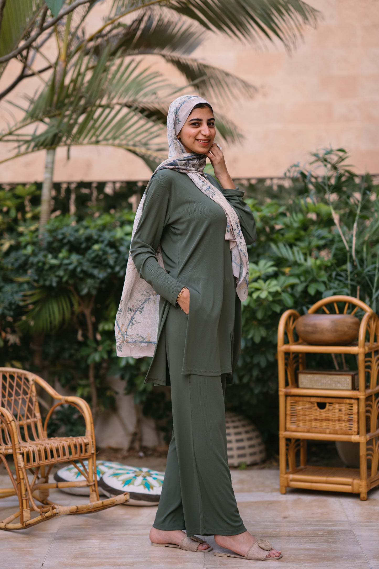 Nasaya soft breeze ribbed Set "Pants & blouse" dark olive