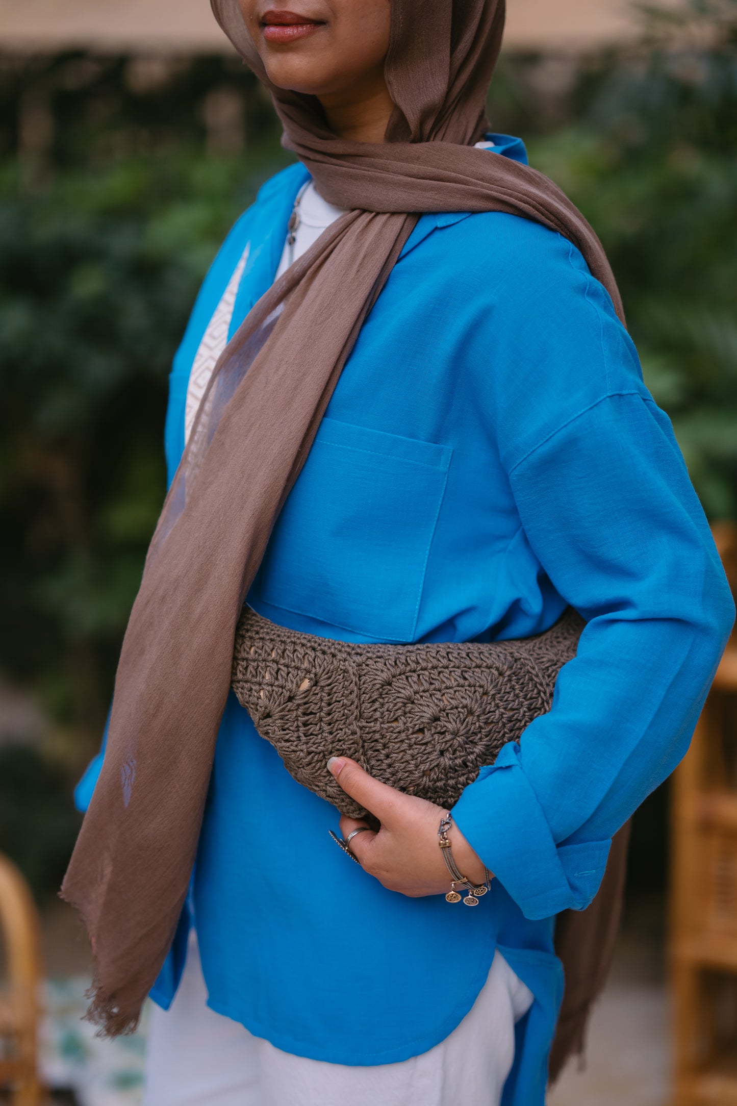 NASAYA Cross body coffee crochet bag