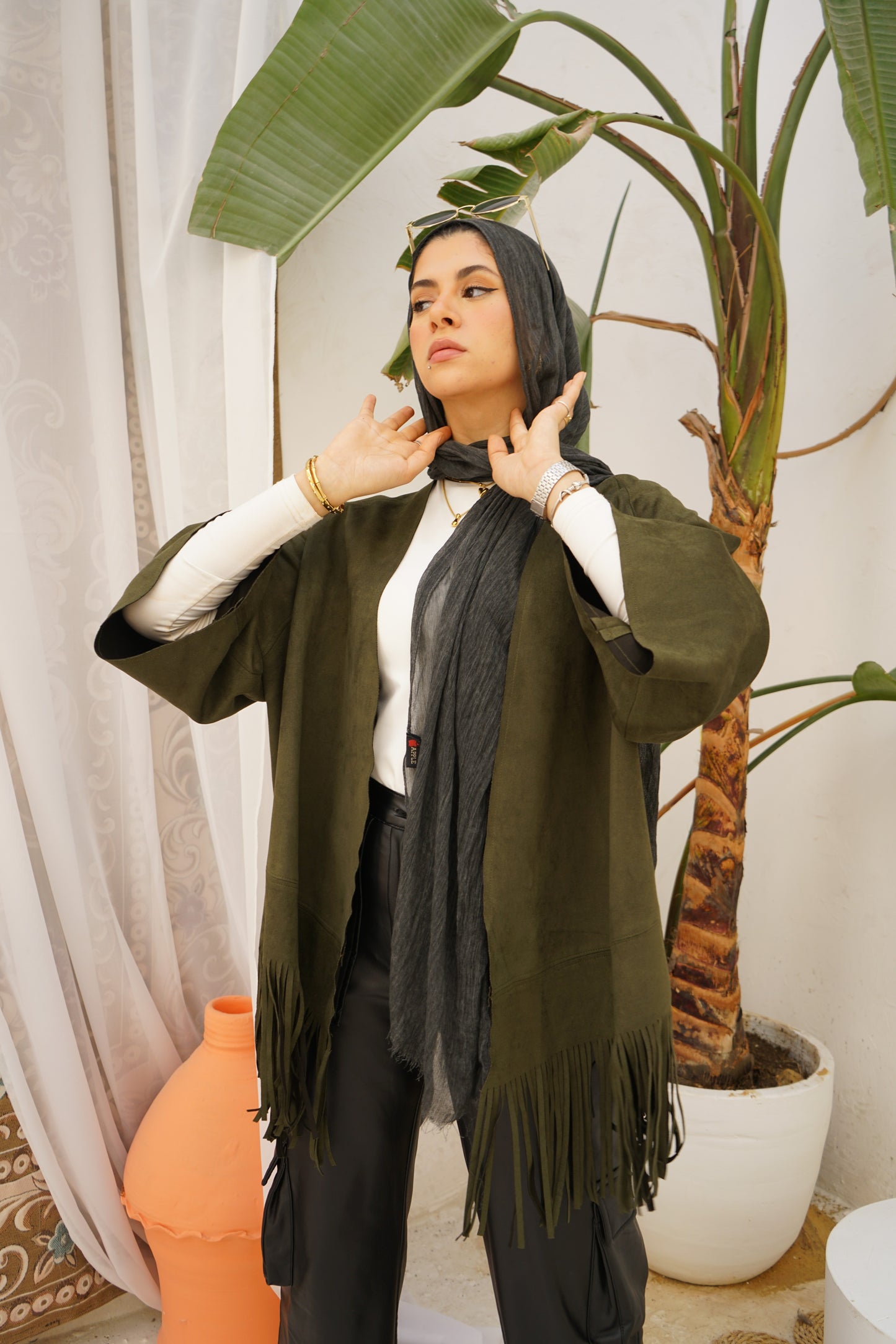 Nasaya Chamois K olive Kimono  one size